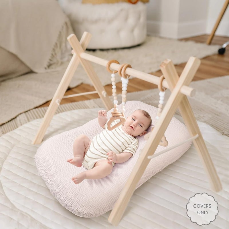 Termichy Baby Lounger Covers Muslin: Soft and Breathable Slipcover for Snuggle Me Lounger - Machine Washable & Zipper-Free for Safe Daily Use - Pink & Blush for Girls - Image 5